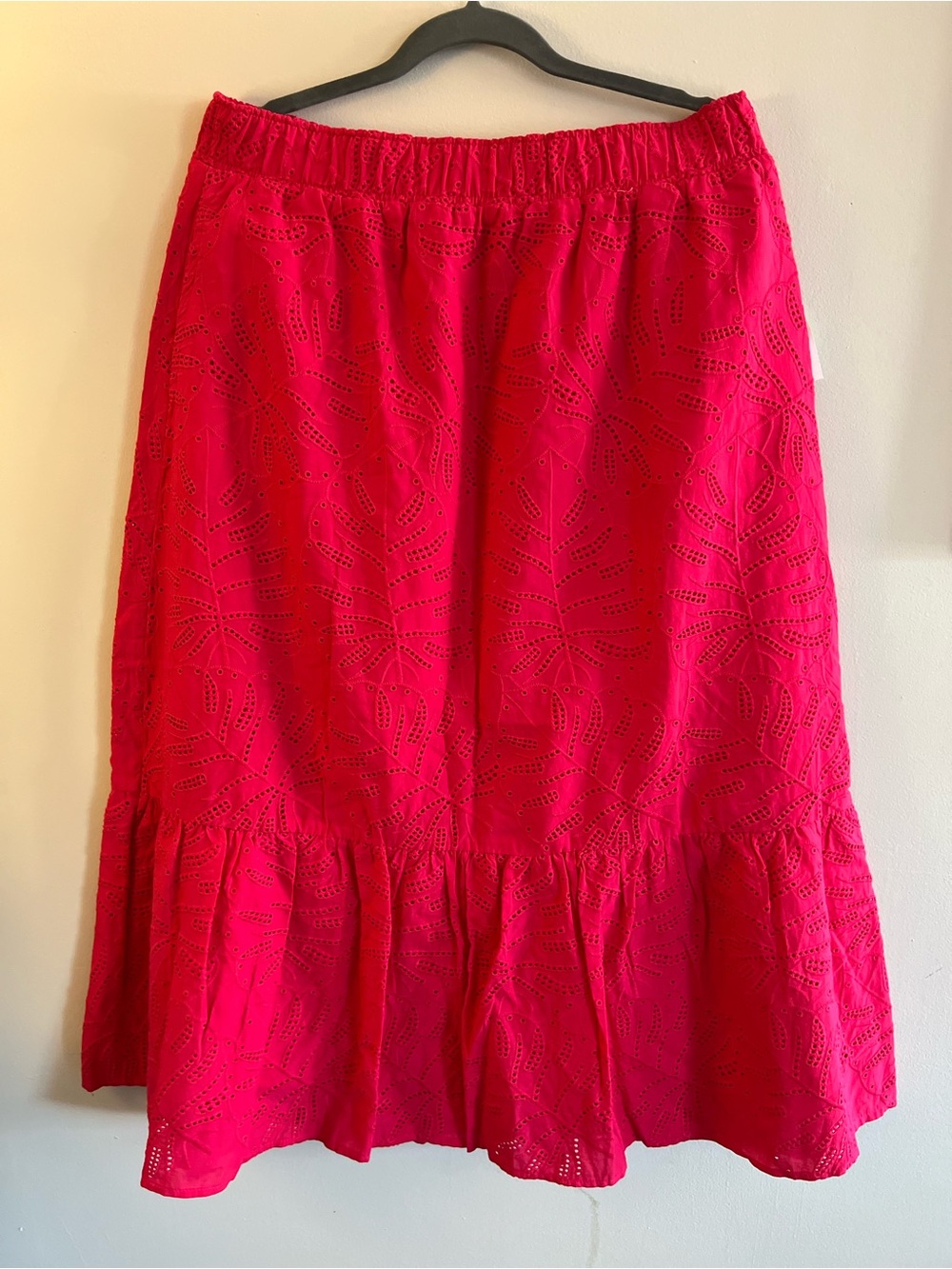 Time and Tru Bright Red Eyelet Tiered Midi Skirt